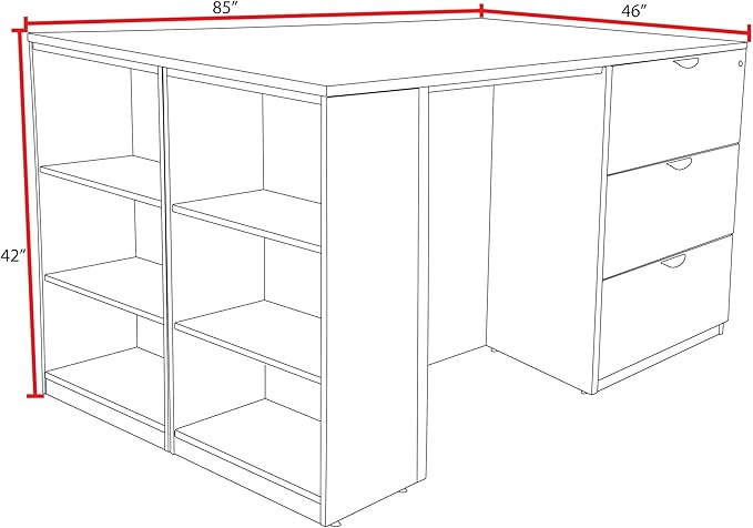 Regency Legacy Stand Up Desk/ 3 Lateral File Quad with Bookcase End- Ash Grey