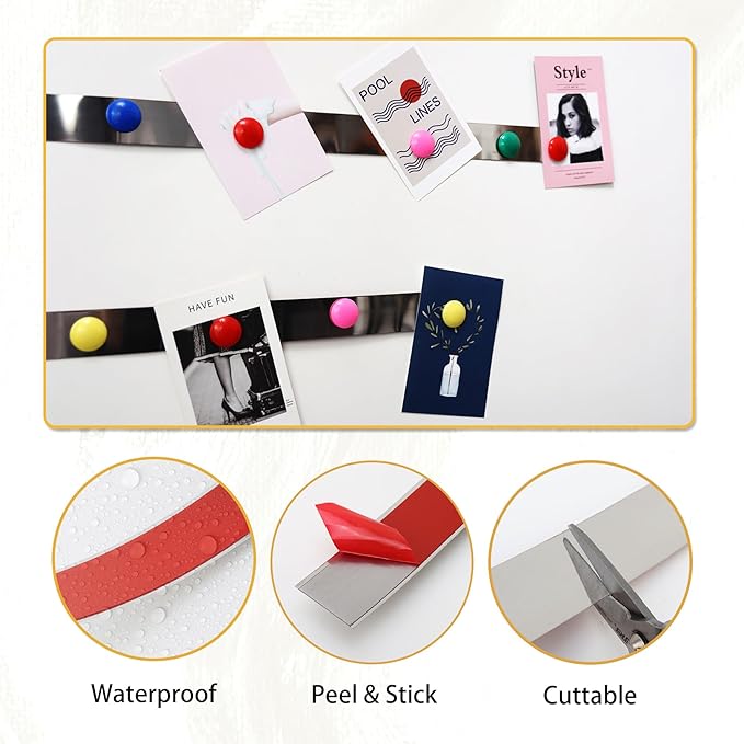 Soengsau 118" x 4.72" Flexible Self Adhesive Metal Strip for Magnets, Peel and Stick Ferrous Memo Tape for Bulletin Boards, Workshop, Office and School Use