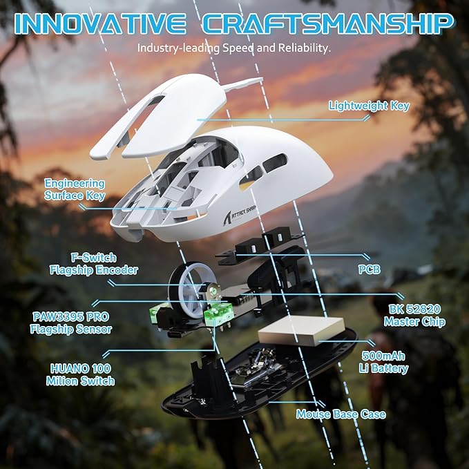 MAMBASNAKE×Attack Shark X8 Plus Wireless Gaming Mouse,Tri-Mode Connection,40000 DPI Ultra Lightweight,PAW3395PRO Sensor,150h Battery Life,5 programmable Buttons for Windows/Mac/Linux/XP-White