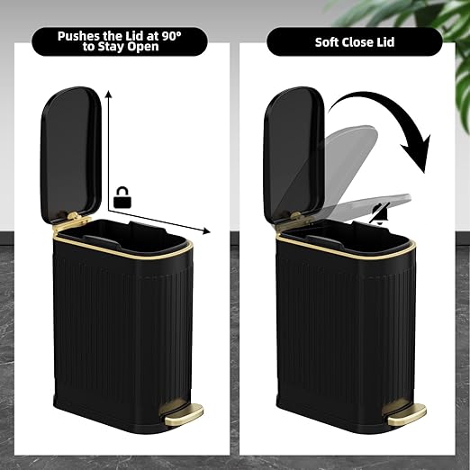 KSSKSS Slim Stainless Steel Desk Wastebasket – Matte Black (2.6 Gal)