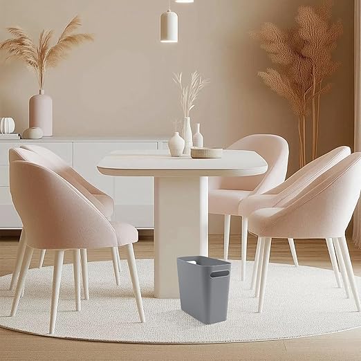 Small Grey Trash Can Wastebasket, Plastic Garbage Can Waste Basket for Narrow Spaces Bathrooms Laundry Room Kitchens Offices Kids Rooms, 1.8 Gallon (Grey)
