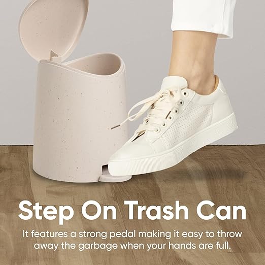 Superio Eco-Friendly Small Plastic Bathroom Trash Can with Lid 3 Liter Modern Curved Step On Trash Can with Foot Pedal, Mini Kitchen Waste Bin, Durable and Soft Close for Bedroom, Office, Under Desk