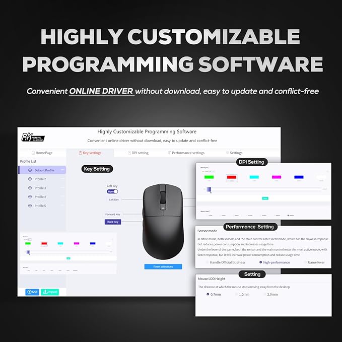 RK ROYAL KLUDGE RK M3 Wireless Gaming Mouse, 47g Lightweight Computer Mouse with PAW3950 Optical Sensor, 8K Polling 42000 DPI, Triple Modes PC Game Mice with 5 Programmable Buttons for Win/Mac, Black