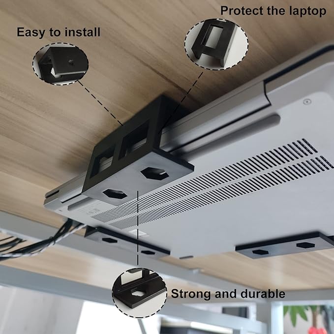 PIAOLGYI 3 Pcs Plastic Under Desk Laptop Holder Mount with Screw,Under Desk Laptop Mount Bracket,Add On Under Table Laptop/Keyboard Storage（3 Pcs）