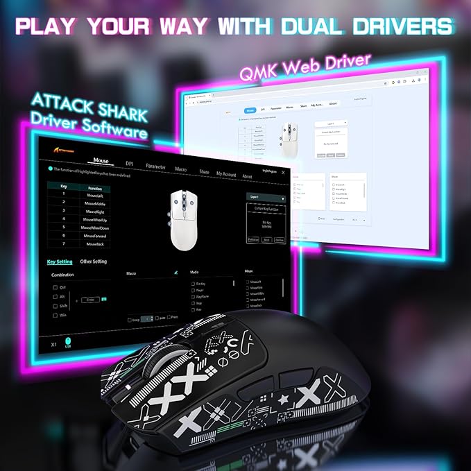 ATTACK SHARK X1 Ultralight Wireless Gaming Mouse with Magnetic RGB Charging Dock,Anti Slip Grip Tape,PixArt PAW3395 Pro Sensor,40000DPI,BT/2.4Ghz/Wired,Optical Micro Switch for PC Mac Gamer(Black)