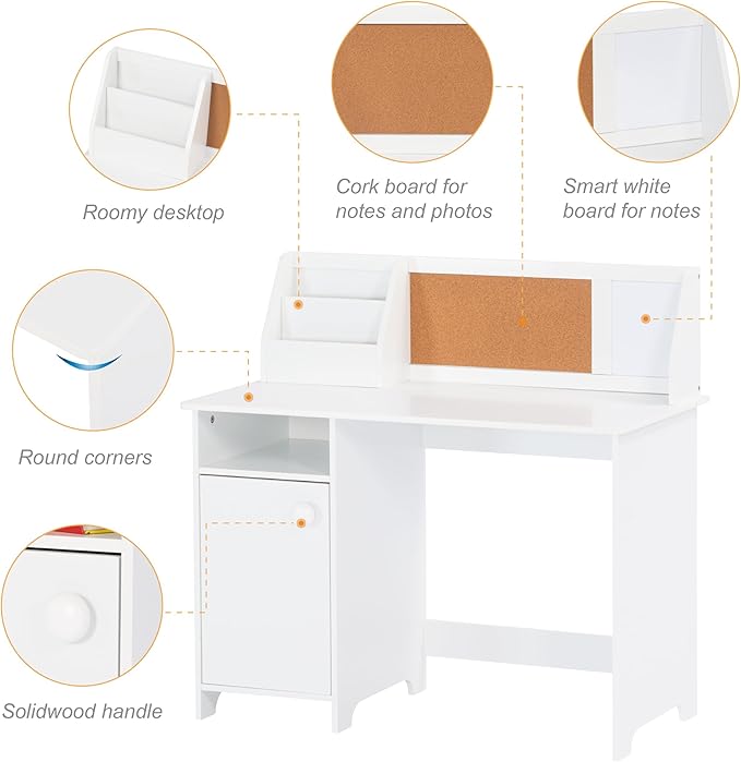 UTEX Kids Study Desk with Chair, Kids Desk and Chair Sets with Hutch for 3-8, Wooden Children Study Table, Student Writing Table Computer Workstation