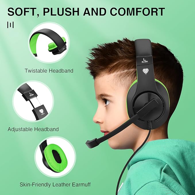 BlueFire Kids Headphones for Online School, Children, Teens, Boys, Girls, 3.5mm Stereo Over-Ear Gaming Headphone with Microphone and Volume Control for PS4, PS5, New Xbox One