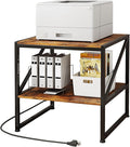 2-Tier Large Priner Stand with Charging Station, 20" Under Desk Printer Table with Power Outlets and USB Ports for Home Office, Heavy Duty Storage Rack for Scanner Fax Machine Heat Press, Rustic Brown