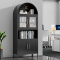 Metal Arched Cabinet with Glass Doors, Tall Arch Display Bookshelf, Kitchen Pantry Cabinet for Home Office,Required Assembly(Black)