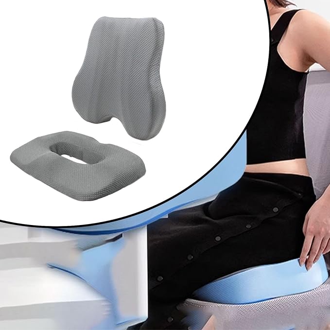 HouseVibe Back and Seat Cushion Set with Ergonomic Support, Thick Breathable Backrest and Seat Pad for Office Chair, Car Seat, Sofa- Gray