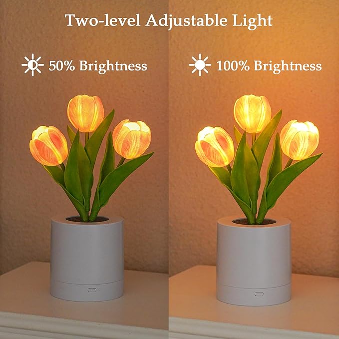Lifnatty Tulips Flower Lamp for Women, Mothers Day Birthday Presents for Mom, Wife, Girlfriend - Rechargeable Dimmable Flower Table Lamp Decor, Cute Tulip Night Light for Women Birthday Christmas