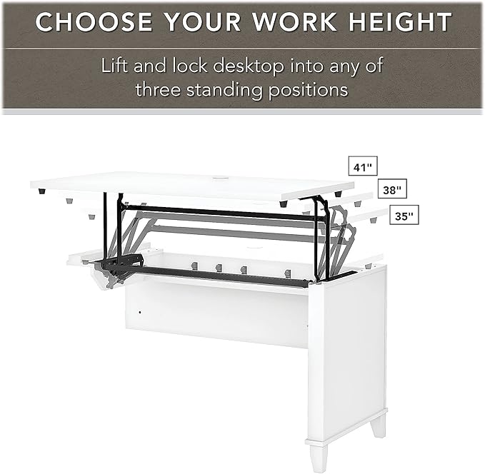 Bush Home Somerset 72W 3 Position Sit to Stand L Shaped Desk with Hutch and File Cabinet in White
