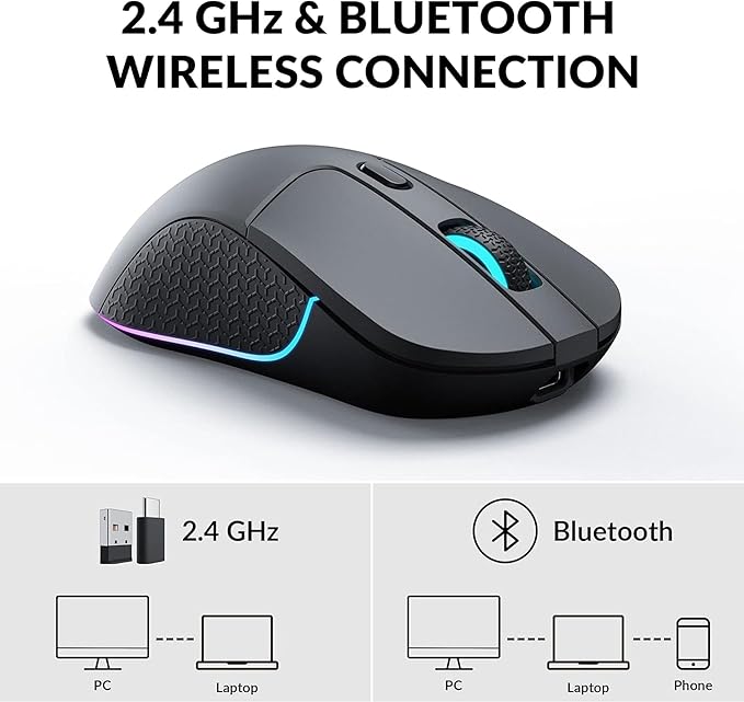 Keychron M3 Wireless Gaming Optical Mouse, Tri-Mode 2.4 GHz/Bluetooth 5.1/Wired, PixArt PAW 3395 Sensor, 4000Hz Polling Rate, 79g Lightweight Programmable Macro Button for Windows PC/Mac - Black