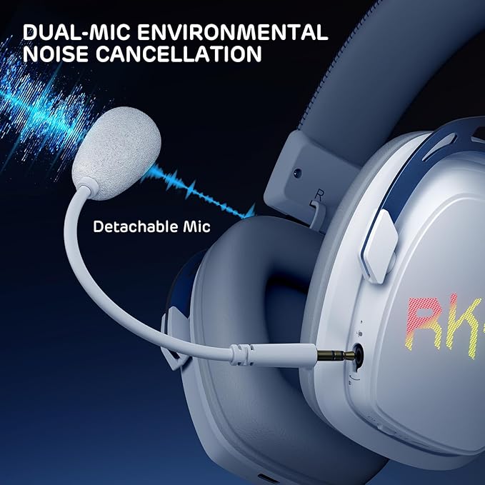 RK ROYAL KLUDGE HG103 Wireless Gaming Headset for PS5/4, Xbox, PC, Switch, BT5.3/2.4G/3.5mm Wired RGB Over Ear Headphones with Noise Canceling Mic, 50mm Drivers, 7.1 Surround Sound for FPS Game
