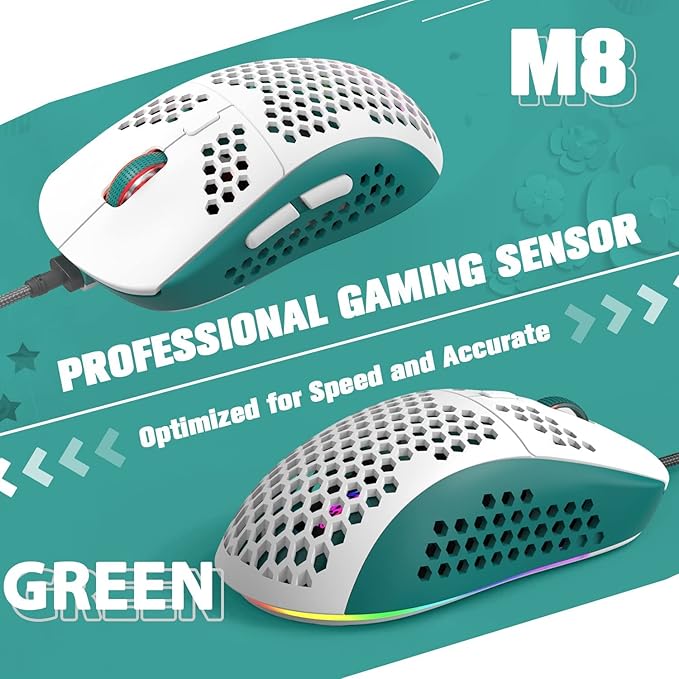 ZIYOU LANG Wired RGB Gaming Mouse,65G Lightweight Honeycomb Ultralight Mouse with High Precision Sensor 6400DPI,6 Button Programmable USB Gaming Mice,Precise Registration for PC Gamers Xbox PS4 Users