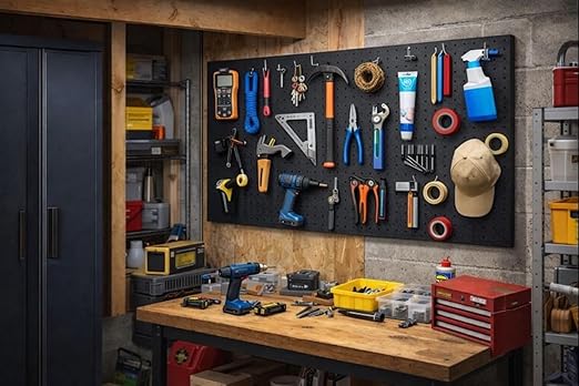 Peg Board Wall Organizer, Black Metal Pegboard Organizer, 2 Metal Pegboard Panels(12"x24") with 68 Accessories, Wall Mount Large Peg Board Kit with Hooks, Bins for Home, Garage, Workbench