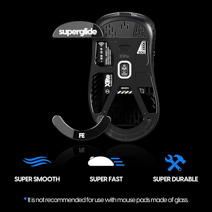 Superglide - Fastest and Smoothest Mouse Feet/Skates Made with Ultra Strong Flawless Glass Super Fast Smooth and Durable Sole for Pulsar Xlite Wireless / v2 & v2 Mini Wireless Gaming Mouse (Black)