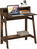 Furinno Simplistic Desk, 32" Wide Gaming Desk with Monitor Stand, A Frame Computer Desk with Shelf, Office Desk for Home Office, Bedroom, Study Room, Dorm, Amber Pine