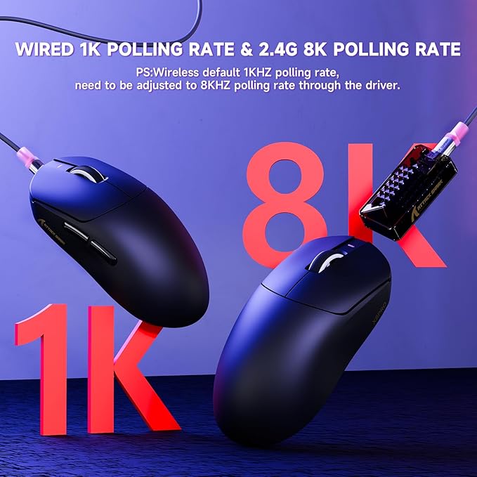 MAMBASNAKE Attack Shark X8 PRO 8K Wireless Gaming Mouse,PAW3395PRO 40K DPI Sensor,Tri-Mode Broadcom BK52820 Chip,Superlight Ergonomic Mouse for Large Hands,Cloud-Based Software,for Win/Mac(Black)