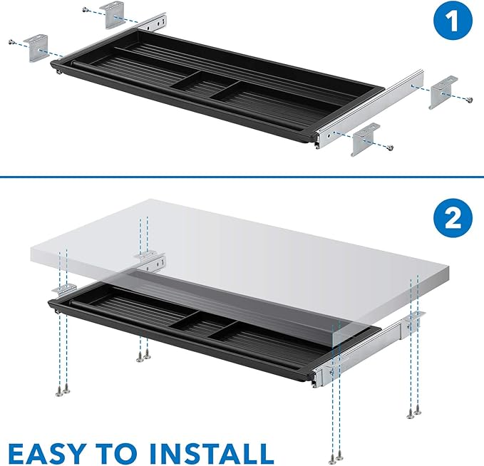 Mount-It! Under Desk Pencil Drawer | 21.25” W, Ball Bearing Slide-Out Organizer for Office Supplies, Paper & Pencils | Fits Desks Over 1” Thick, Adjustable Extension 16.25”–28”