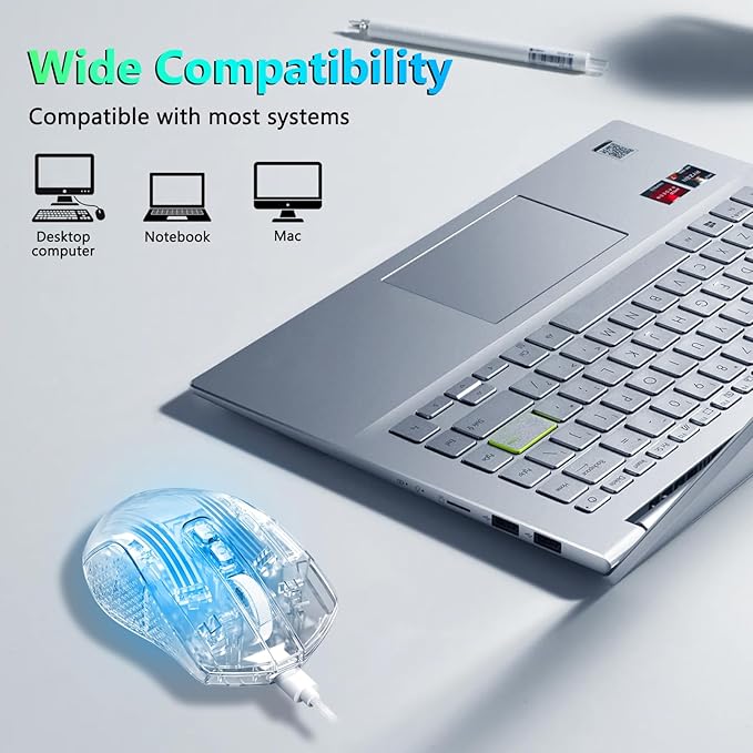 Redragon Wired Gaming Mouse, 24,000 DPI, 7 Programmable Button, 2 Side Buttons, 8 RGB LED Backlit Mode, Clear Transparent Shell, Light up Gamer Mice, Soft Cable for PC/Mac/Xbox, White