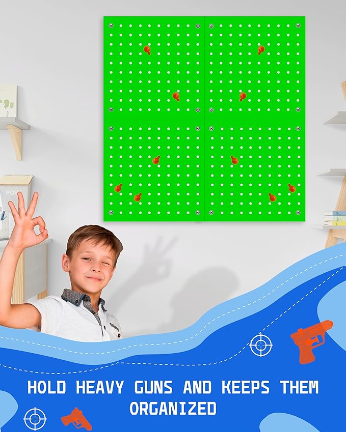 Skywin Wooden Pegboard Walls Organizer for Nerf Gun 13 x 0.32 x 13 Inches - Hanging Holder Wall Pegboard Compatible with All Blasters Nerf Gun Rack Organizer for Wall Organization (Green)