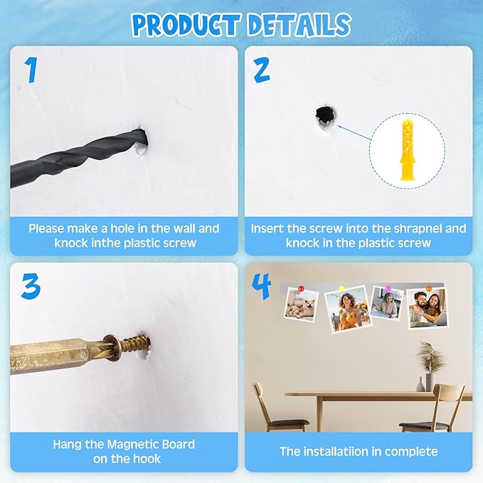 Mooliwe 6 Pieces 36 Inch Frameless Magnetic Stainless Iron Board Strips Bulletin Bar Magnetic Wall Board Memo Strip Set with 48 Pieces Colorful Magnets for School Office Home