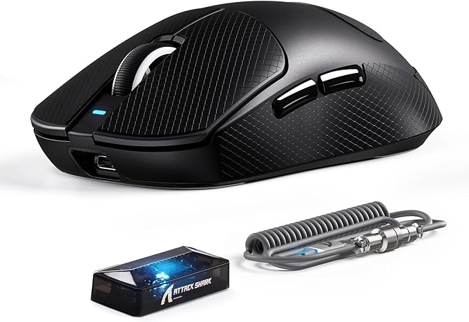 ATTACK SHARK X8 Ultimate Wireless Gaming Mouse,PAW3950MAX 42K DPI Sensor,Nordic 54L15 MCU,Wireless/Wired Dual 8K Polling,Optical Switch,59g Lightweight Tri-Mode Mice with Coiled Cable-Black&Griptape