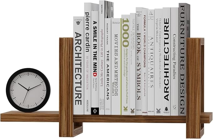100% Solid Wood Adjustable Desktop Bookshelf, Retro Tabletop Bookshelf, Desk Shelf Holder for Living Room, Home, Office, Perfect for Magazine, Books, Cookbooks, No Tools Required to Assemble (Brown)