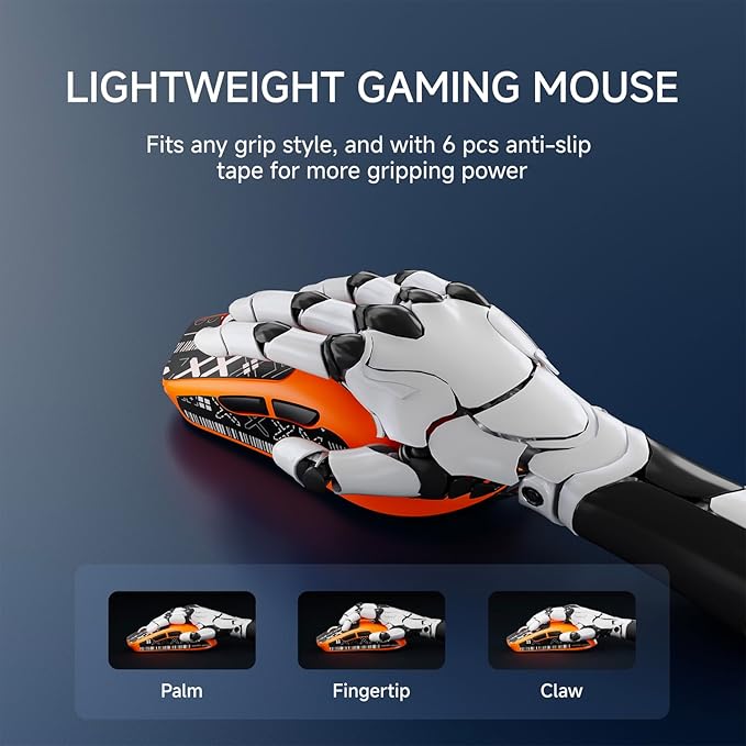 EWEAND X23 Pro Gaming Mouse, Tri-Mode 2.4G/USB-C/BT 5.4 Wireless Mouse, PAW3311 Sensor, 12000 DPI, 59g Lightweight, 1ms Response, Anti-Slip Grip Tape Included Computer Mouse for Laptop/PC/Mac-Orange