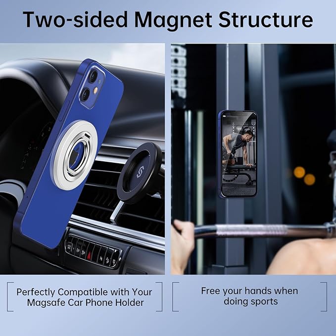 SYNCWIRE Magnetic Phone Ring Holder for MagSafe, 360° Rotation Cell Phone Grip Stand Finger Ring Kickstand Two-Sided Magnet Compatible with iPhone 17 Pro Max 16 15 14 13 12 MagSafe Accessories