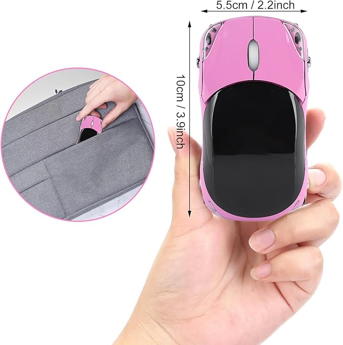 ASHATA 2.4G Car Mouse with USB Reciver 1600DPI Optical Mouse for PC Computer Laptop Tablet, High Cute Mouse for XP//Win7/ME/2000/for OS (Pink)