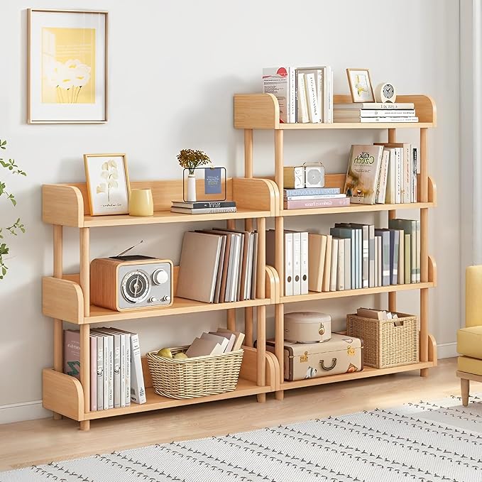 OSCHF 4-Tier Wooden Open Bookcase - Modern Display Bookshelf with Top Edge and Solid Wood Frame for Home and Office, Storage Cabinet, Oak