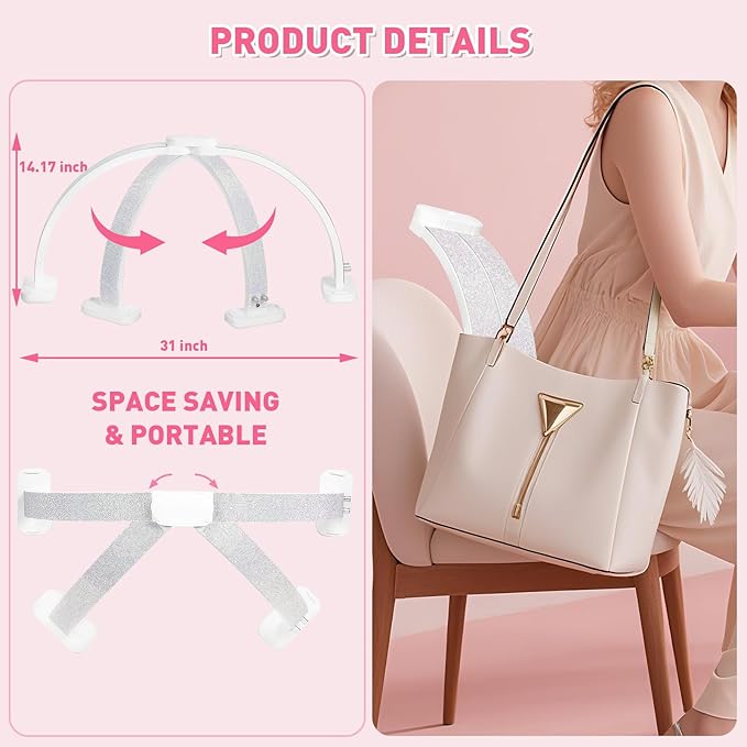 HITTI 31in Half Moon Light for Nail Desk, Foldable, Phone Stand, LED Adjustable Brightness and Color, 48W, Arch Nail Tech Table Lamp for Manicure, Craft, Art, Eyelash Extension (Crystal Diamond)