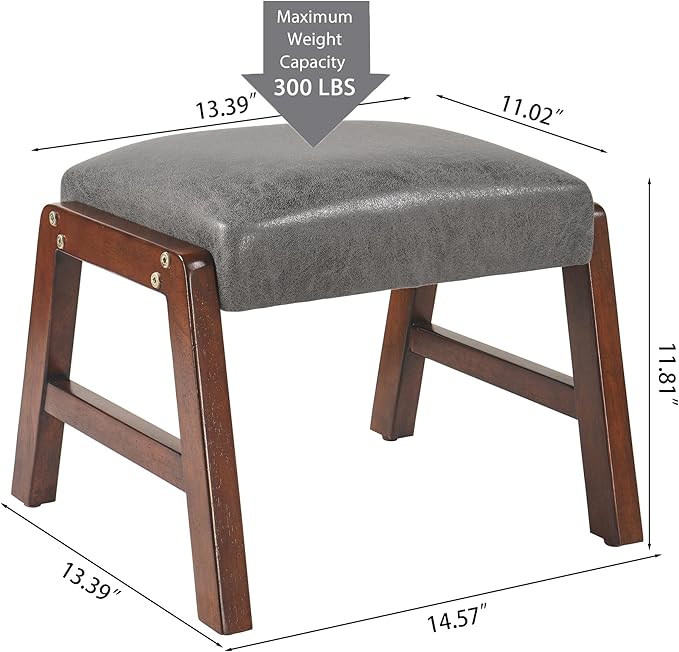 Small Footstool Ottoman, 11.8" H Fabric Wooden Foot Rest Ottoman with Wood Legs, Small Foot Stool Sofa Footrest Extra Seating for Living Room Entryway Office, Grey
