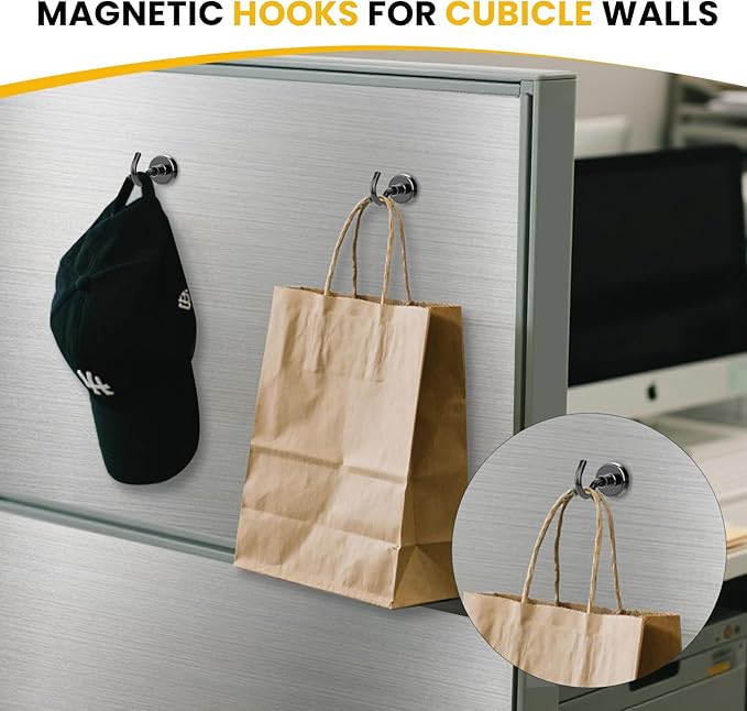 DIYMAG Large Magnetic Hooks Strong Heavy Duty Metal Hook with Refrigerator Kitchen Gadgets Outdoor Grill Hanging, 1.34in×0.78in Black 10 Pack