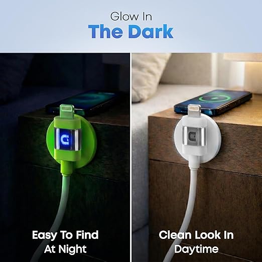 10ft LED Phone Lightning Cable with Magnetic Tip, Magnetic Cord Holder & Blue Night Glow Light – Durable Fast Charger Cable for iPhone 5–14 and More