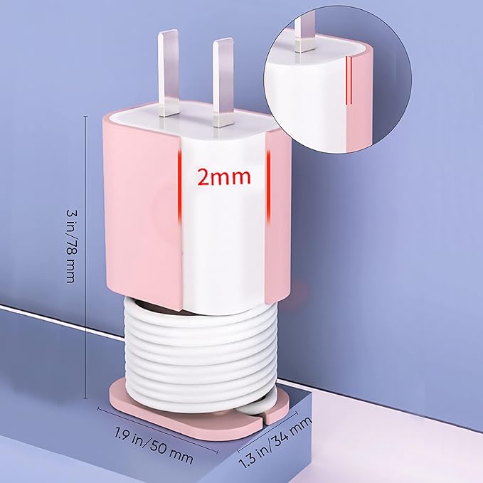 2 in 1 Silicone Charger Protector with Cord Wrap, iPhone Silicone Power Adapter Case, Snapback Charger Winder, Compatible with 18W/20W (2P-WG)