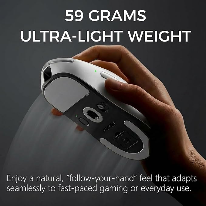 MCHOSE A7 V2 Ultra+ Wireless Gaming Mouse, Megnetic Charging Dock,Tri-Mode Connection, 59 Grams, PAW3950 TI 42K DPI Sensor, Wired/Wireless Dual 8K Polling - White