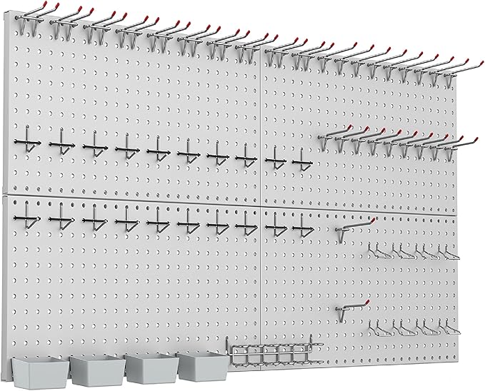 WALMANN Metal Pegboard Kit with Accessories for Wall Garage Tools Storage Pegboard for Garage, Workbench, Modular Peg Board Tool Organizer Board with Hooks(Grey)