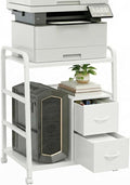 Printer Stand Featuring Fabric Drawers, Under Desk Host Computer Cabinet and Shredder Shelf, Heavy Duty Printer Stand with Storage Workstation Organization Printer Table for Home Office