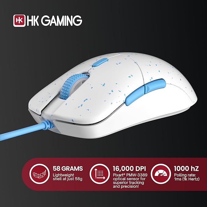 HK GAMING Mira XM1 Ultra Lightweight Gaming Mouse | 58 Grams | max 16000 cpi | 1kHz USB Wired | 6 Buttons | Anti Slip Grips (Massalia)