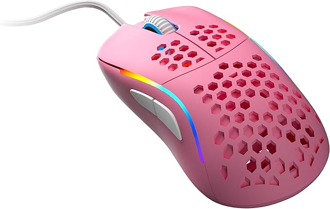 HK Gaming NAOS M Ultra Lightweight Honeycomb Shell Ambidextrous Wired RGB Gaming Mouse 12 000 cpi - 7 Buttons - 59 g (Naos-M, Prism Pink Limited Edition)