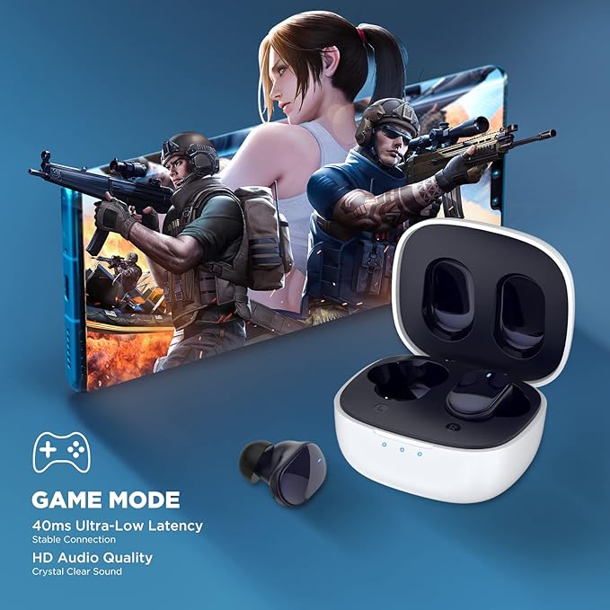 HTC True Wireless Earbuds 7 Bluetooth 5.3, in-Ear Headphones Noise Cancelling 10mm Driver with Deep Bass for Gaming, Working -40ms Ultra Low Latency/22H Playtime/Game Modes/Built-in Mic-Black