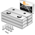 TRYMAG Neodymium Rectangular Magnets 45Lbs, 40 x 13.5 x 5mm Strong Bar Magnets with Countersunk Hole and Steel Capsule, Heavy Duty Industrial Rare Earth Magnets with Screw for Wall Mounting, Pack of 6