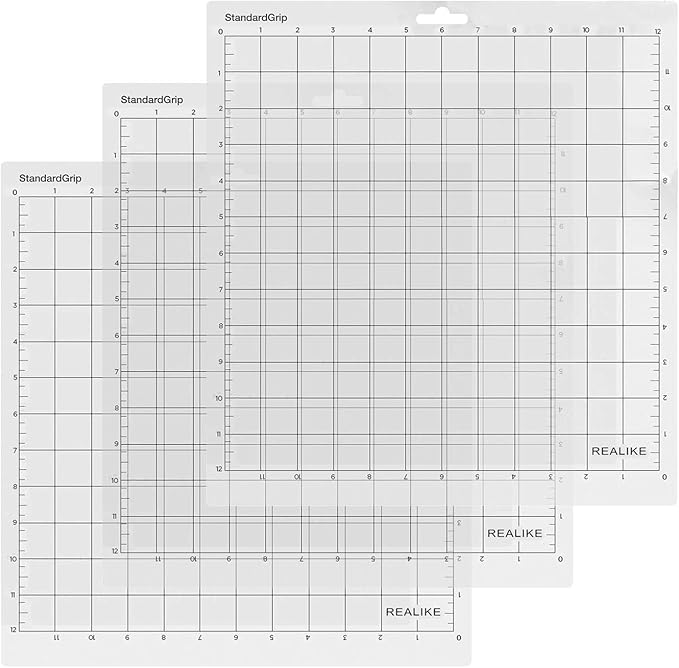 REALIKE 12x12 Cutting Mat Compatible with Cricut Maker 3/Maker 4/Maker/Explore 3/4/Air 2/Air/One(Standardgrip 3 Mats), Gridded Adhesive Non-Slip Cut Mat Replacement Accessories Set for Craft Vinyl