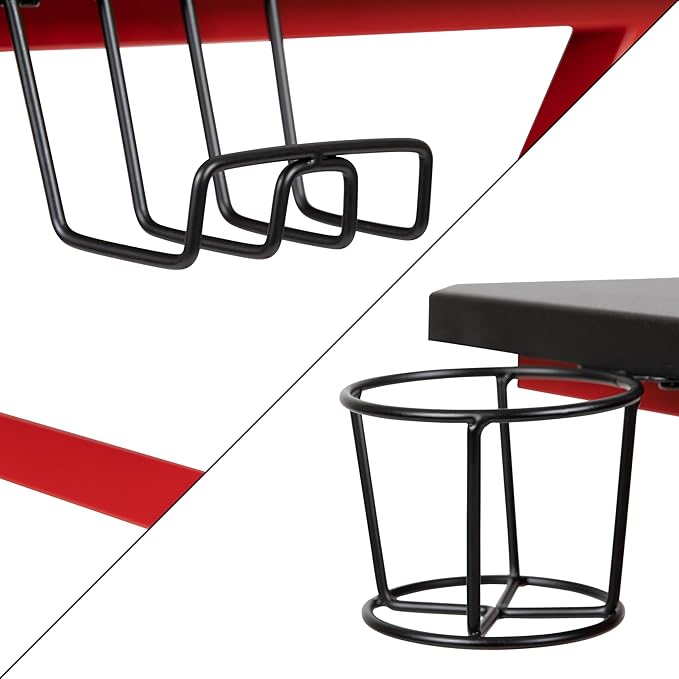 Flash Furniture Optis Red Gaming Desk and Gray Reclining Gaming Chair Set with Cup Holder and Headphone Hook