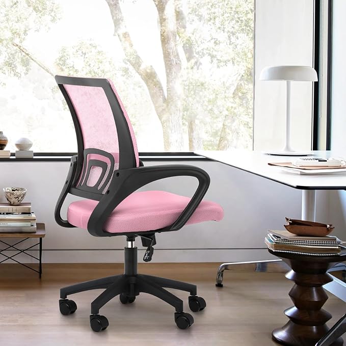 Magshion Office Chair, Ergonomic Mid-Back Mesh Desk Chair, Rolling Computer Chair with Lumbar Support & Comfy Armrests for for Gaming, Work, Study, 300 Lbs Capacity, Pink