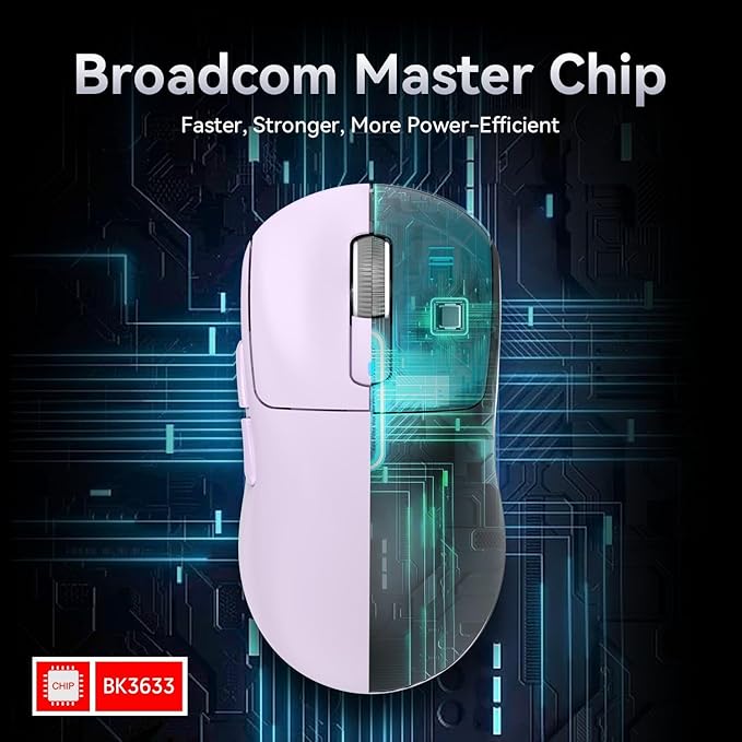 MAMBASNAKE Attack Shark X3 Wireless Gaming Mouse, 49g Ultralight, PixArt PAW3395 26000 DPI, Bluetooth/2.4Ghz /Wired Tri-Mode, 200Hrs Rechargeable Battery, Kailh GM8.0 Switch for PC/MAC/Win - Purple