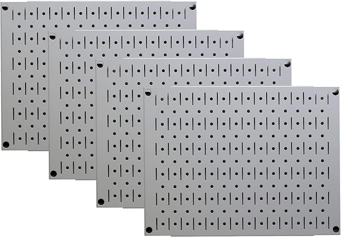Wall Control Pegboard Wall Organizer Tiles Modular Grey Metal Pegboard Tiling Set - (4) 12-in Tall x 16-in Wide Gray Peg Board Panel Wall Storage Tiles - Easy to Install (Grey)